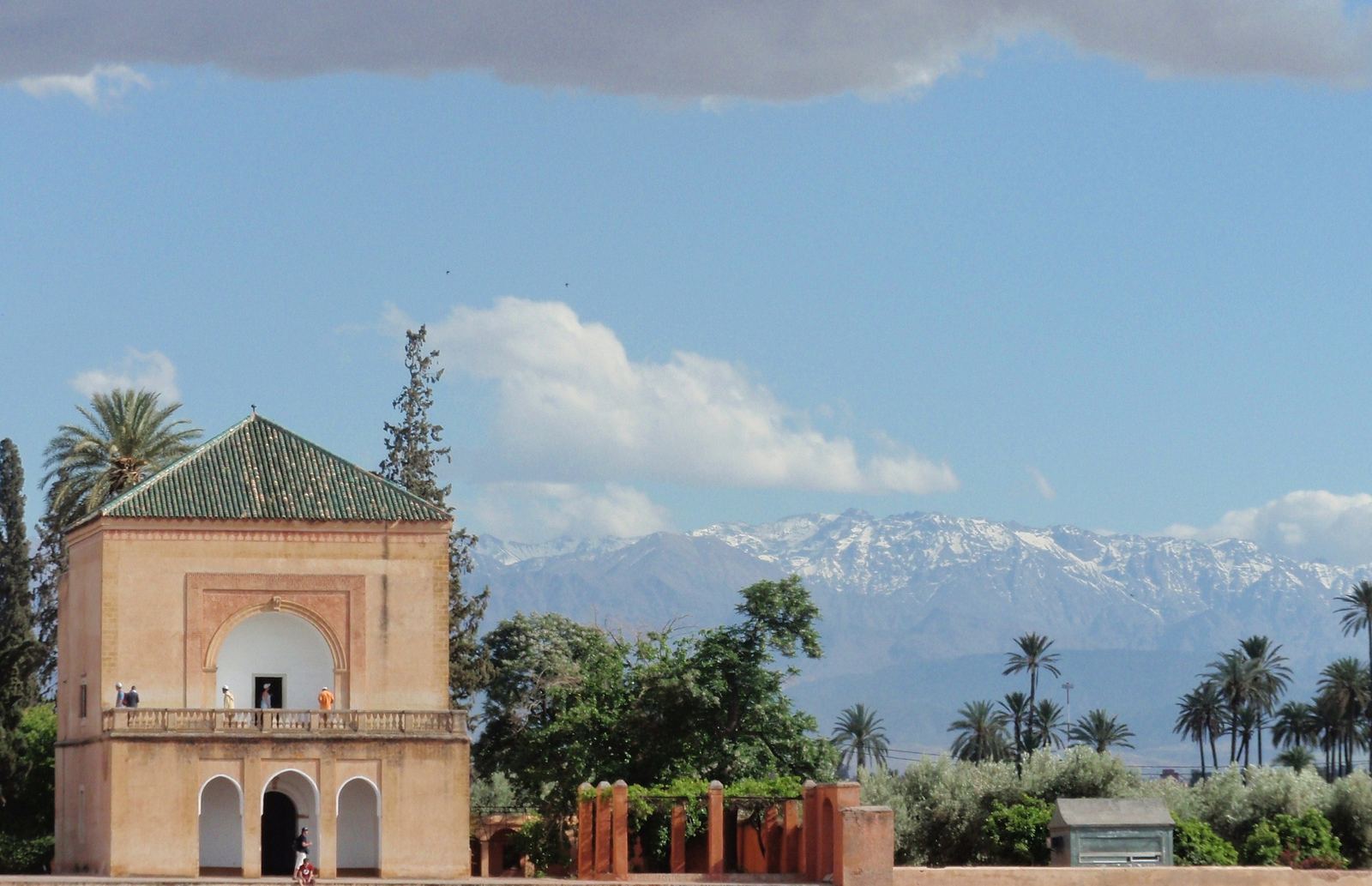 Menara Gardens pavilion with Atlas Mountains backdrop